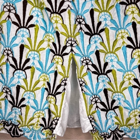 XS MILLY PENCIL SKIRT COTTON EMBROIDERED BOHO LINED BLUE TEAL WHITE GREEN - Picture 3 of 10